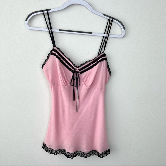 Vintage Y2K Express Iconic Silk Lace Ribbon Babydoll Cami Baby Pink - Picture 1 of 6